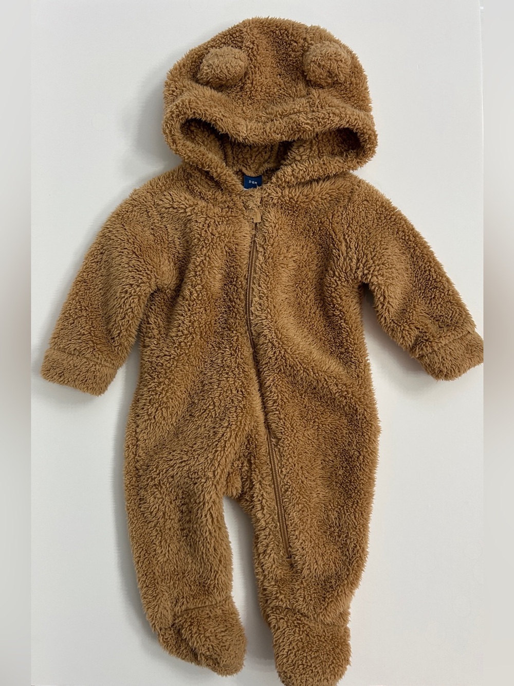 Old Navy Brown Cozy Fleece Bear Ear Footed Bunting Suit Size 3-6 Months